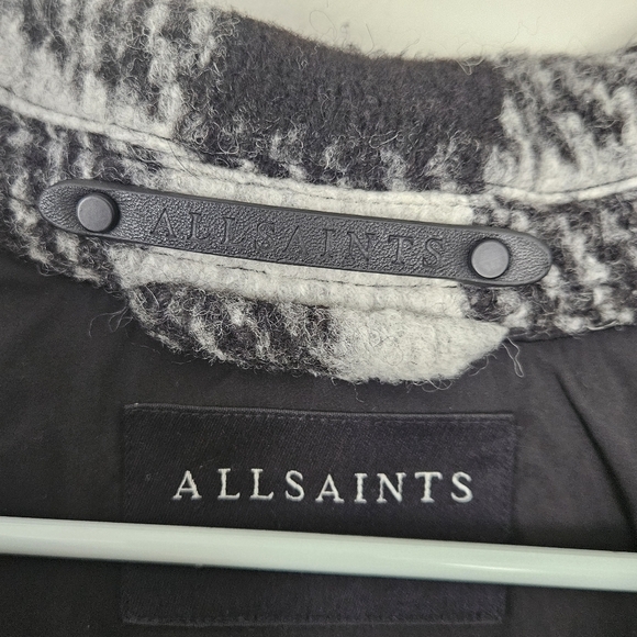Allsaints Women Fenix Wool Blend Check Jacket Size US 2 In Black White Oversized - Picture 7 of 11